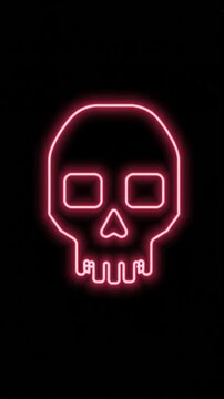 Neon Red Glowing Skull Graphic Symbol Representing Cyber Security System Failure and Digital Hacked Threat Warning