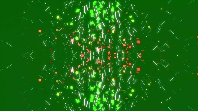 Double burst of confetti. Gold festive confetti explosions fall on a green background.  texture decoration overlay template for festive holiday celebrations.4k animation video