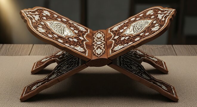 Elegant carved wooden quran rehal
