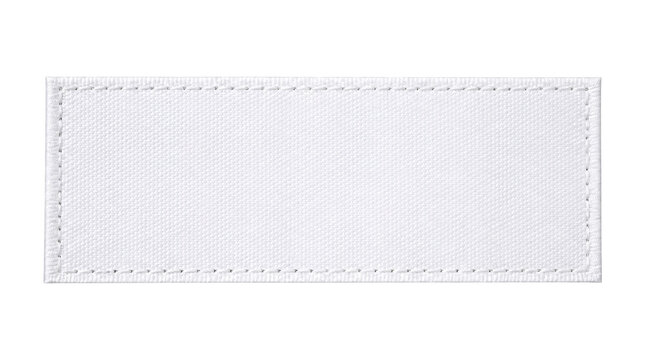 Blank white woven fabric label isolated on transparent background