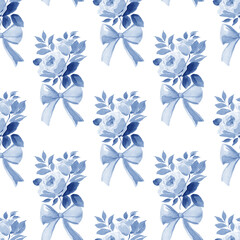 Fototapeta premium Seamless pattern of blue bouquet flowers