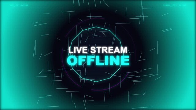 Live Stream Offline text overlay with digital glitch effect motion graphics