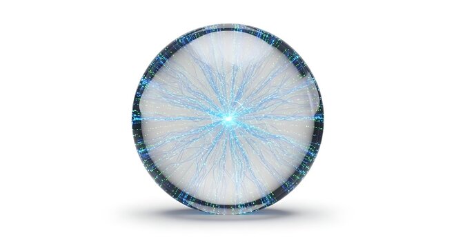 Futuristic transparent data sphere with blue light effects