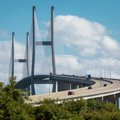 Naklejka premium Cable-stayed Sidney Lanier Bridge with traffic in Brunswick, Georgia, USA.