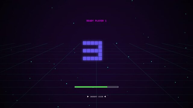 Retro Arcade Video Game Countdown Sequence with Pixelated Numbers