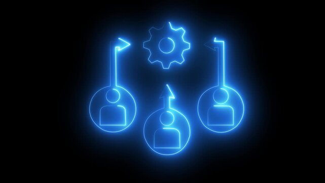 abstract man with setting icon animation on black background. people collaborating on a large piece of equipment Suitable for teamwork concepts man and setting neon line icon isolated on 4k video