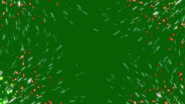 New Year&rsquo;s events, birthdays, and digital design,Bright colourful confetti falling in motion on green screen background., animation of the explosion and fall of confetti in 4K video