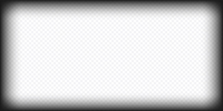 Vignette rectangle border with shadow rectangle overlay for photo blur comic. Edge rectangular effect with black frame white for transparent background mask. Fade dark vignette with texture.