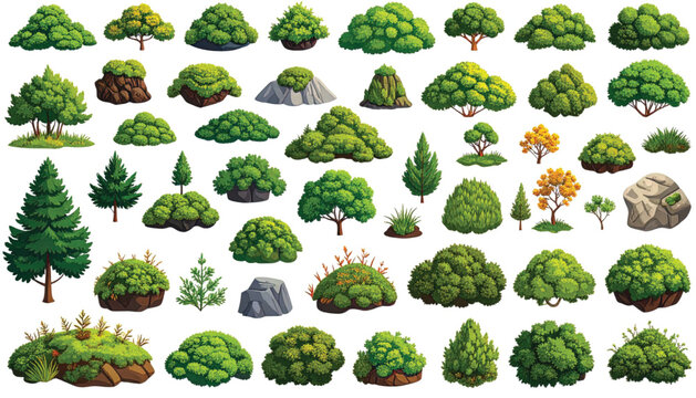 Collection of various green trees and bushes.