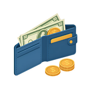 Wallet with cash and coins flat design finnance concept