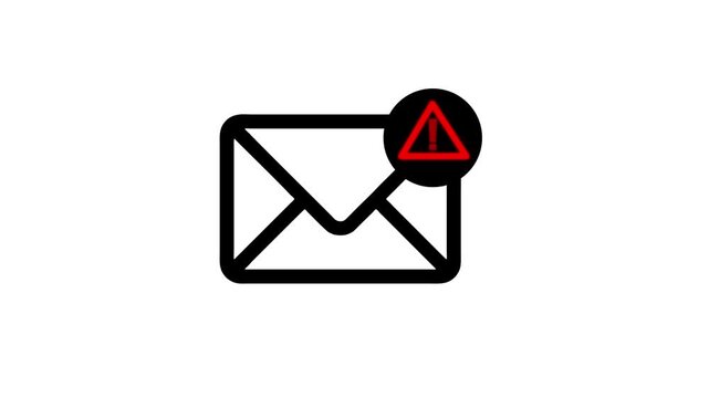 Animated email with red warning alert symbol for cybersecurity and phishing protection notification