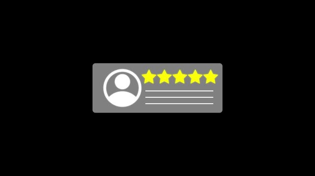 Animated five-star customer review rating with user profile for business feedback 5-star