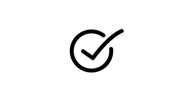 Modern black check mark icon animation on a white background. Success, correct or right choice icon, 4k Video.