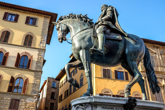Equestrian Statue of Cosimo I de Medici by Giambologna in Piazza della Signoria in Florence Italy