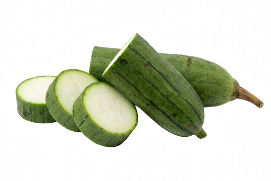 Fresh Green Sponge Gourd Luffa Slices and Whole Pieces