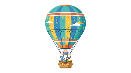 Naklejka premium Colorful Hot Air Balloon with People Flying in Sky, Adventure Travel Concept