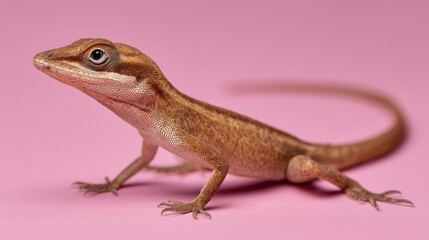 Fototapeta premium Bearded dragon lizard and gecko isolated on pink background, close-up macro wildlife reptile portrait with detailed scales, pet exotic animals concept