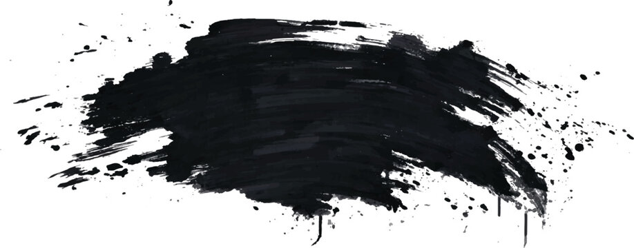 Black ink wash stroke with paint drops hand painted ink blot brush stroke spot width texture abstract isolated artistic