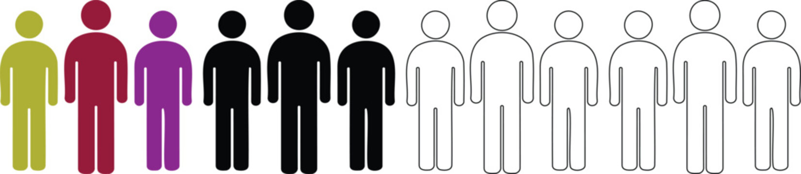 Colorful people icons in a row on white background