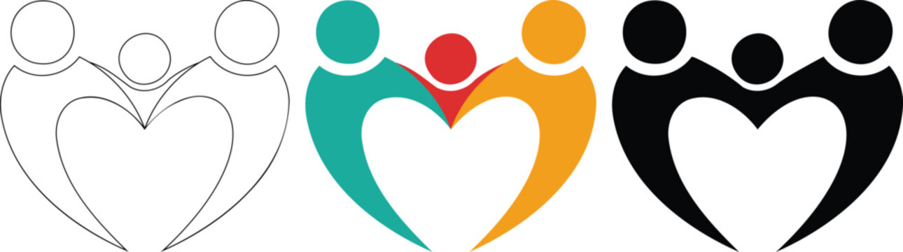 People holding heart shapes in different colors and lines