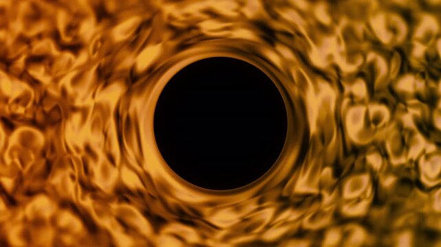 Sfondo a tema astratto e surreale con effetto movimento di superficie fluida frattale e zona circolare nera centrale
