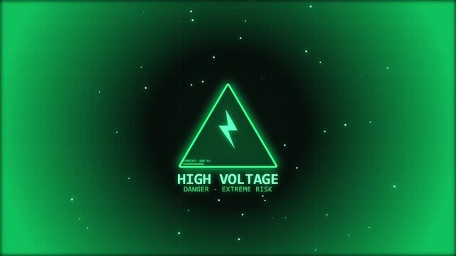 High voltage danger alert sign with changing electrical current values