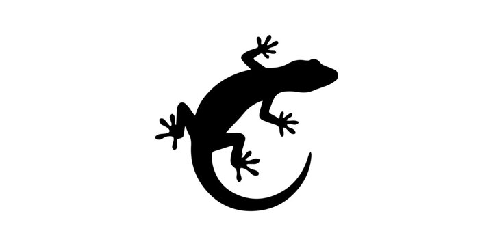 Black Gecko Silhouette on Minimalist White Background, Exotic Reptile Wildlife Symbol for Nature, Science, or Tropical Design Elements, Vector Graphic Illustration of a Curious Lizard for Web, Print,