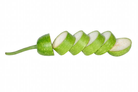 Fresh Sliced Bottle Gourd Arranged in a Row