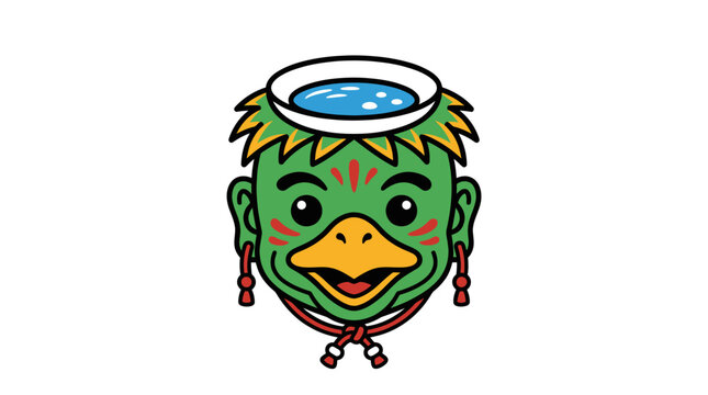 Friendly green kappa yokai mask with water head dish.