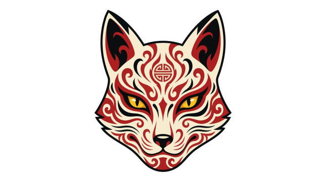 Traditional red and white kitsune mask.