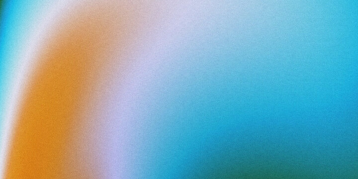 Wide horizontal abstract backdrop featuring a smooth, curved arc gradient blending golden orange, pale lavender, cyan blue, and teal green, with a soft, grainy noise texture and copy space.
