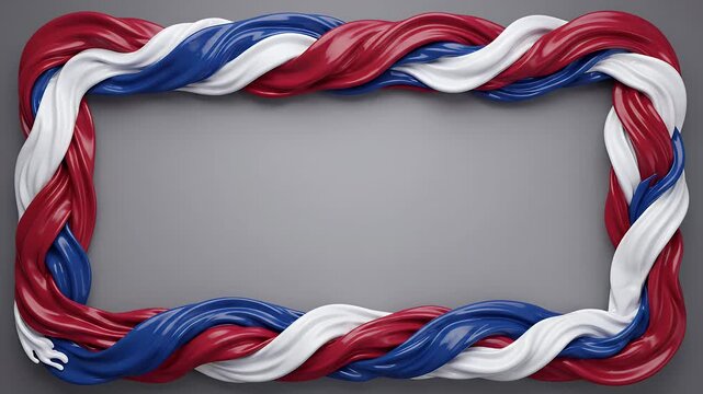 Elegant Red White and Blue Twisted Fabric Frame - A detailed, high-resolution video showcasing a decorative frame made of twisted red, white, and blue fabric material.