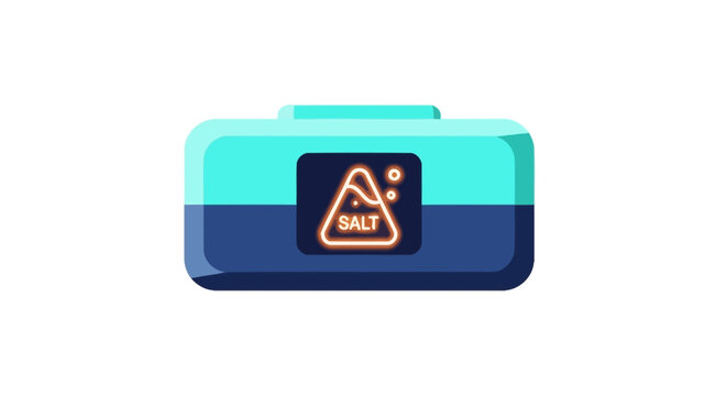 Colorful plastic container with glowing salt symbol icon.