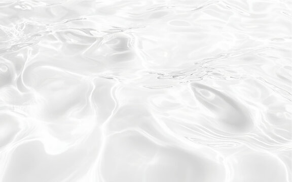 White water with ripples on the surface. Defocus blurred transparent white colored clear calm water surface texture with splashes and bubbles. Water waves with shining pattern texture background.