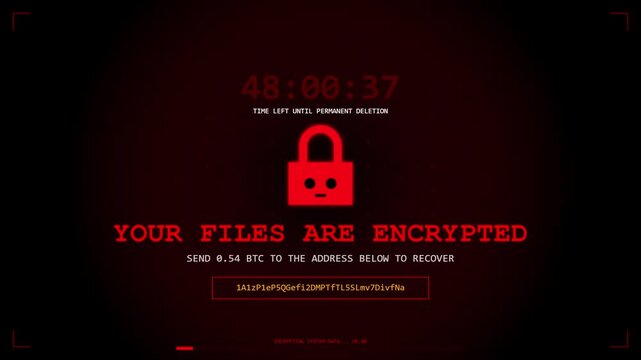 Ransomware virus attack screen showing data encryption and countdown timer