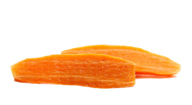 Carrot raw sliced in half, isolated on white background