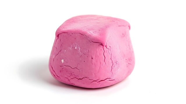 Pink Play-Doh lump on a white background.