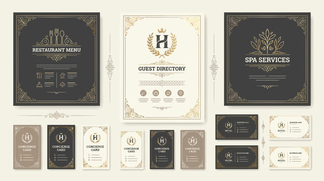 Luxury Branding Identity Design Layout with Business Cards & Menus