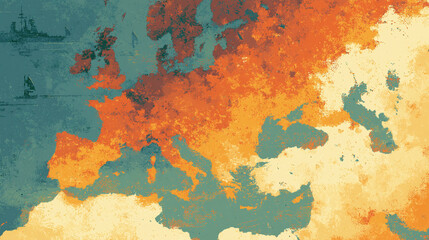 Fototapeta premium Extreme Heat Map of Europe – Abstract Temperature Visualization, Climate Change Illustration Heatwave Warning Map Illustration – Textured Europe Terrain, Rising Temperature Concept