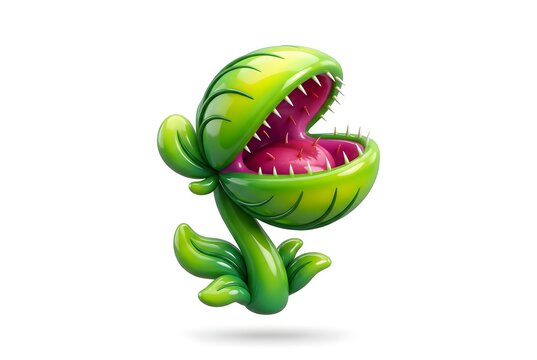 Cartoon venus flytrap plant with open mouth and sharp teeth