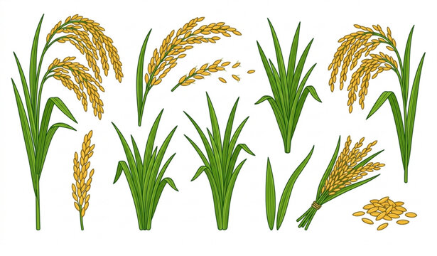 Rice Plant Vector Illustration EPS 10 Green Paddy Rice Stalk Isolated on White Background