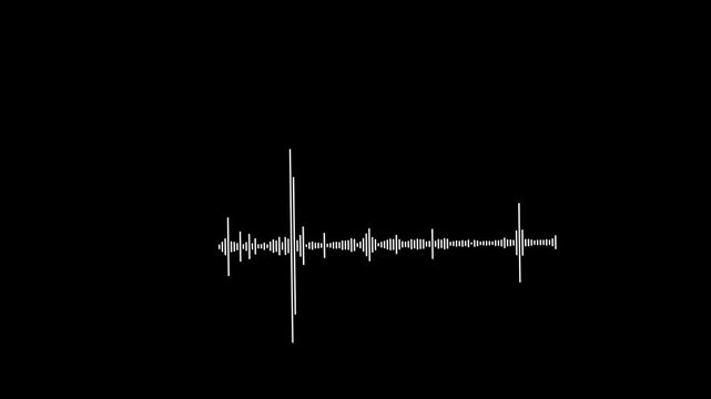 Sound wave animation isolated on black background. Audio waveform with frequency animated lines. Abstract sound wave background. Digital interface element. Seamless l