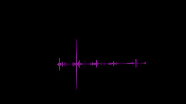 Sound wave animation isolated on black background. Audio waveform with frequency animated lines. Abstract sound wave background. Digital interface element. Seamless l