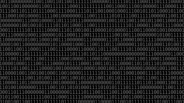 Binary Code on Black Digital Background. Rows of ones and zeros in a binary pattern create a digital data backdrop, symbolizing coding and information
