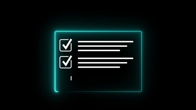 Digital list system concept on solid . Focusing on productivity, task management, and checkmark for successful project execution black background. animation 4k video