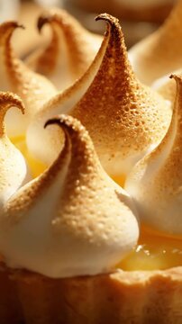 Torched Peaks Of Lemon Meringue Pie In Closeup With Golden Brown Tips Marshmallowy Meringue Texture And Yellow Curd Ready To Serve