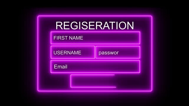 Neon pink Personal data information management.Digital online employee form. Human resource concept.Businessman filling out a form with personal data online black background. animation 4k video
