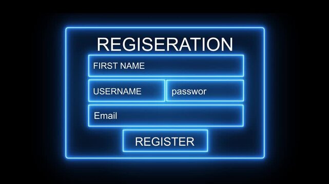 Neon blue Personal data information management.Digital online employee form. Human resource concept.Businessman filling out a form with personal data online black background. animation 4k video