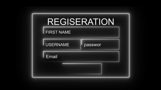 Neon white Personal data information management.Digital online employee form. Human resource concept.Businessman filling out a form with personal data online black background. animation 4k video