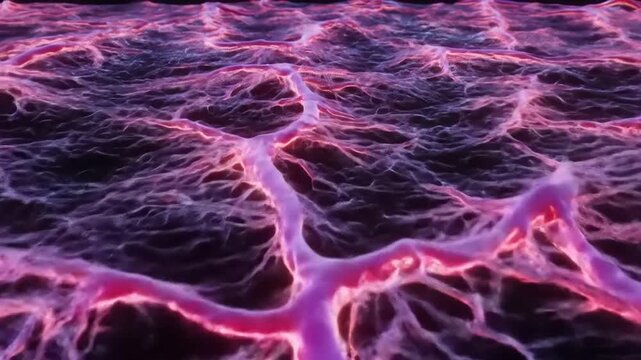 Illuminated network of microscopic biological structures with branching vessels